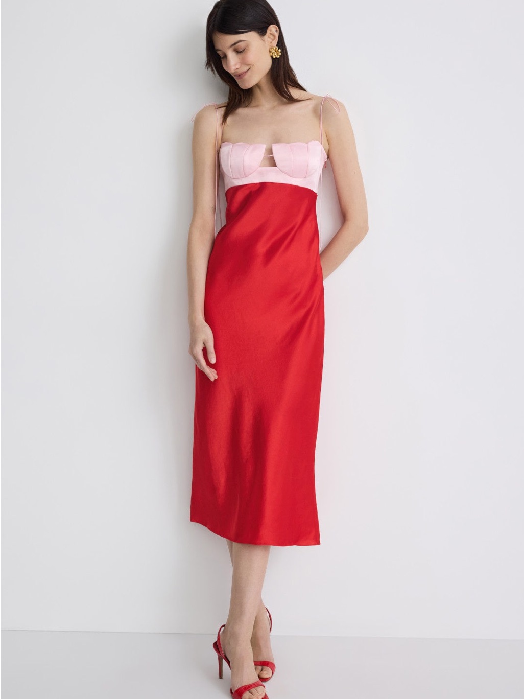 Anna October Two-Tone Satin Slip Dress In Pink And Red